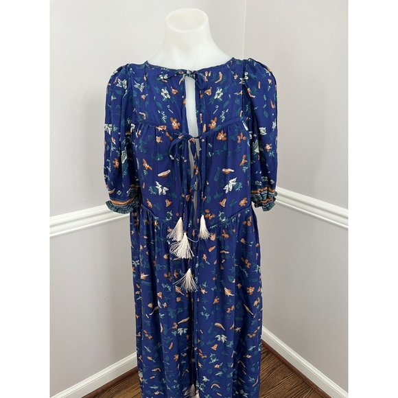 NATALIE MARTIN Haley Silk Short Sleeve Tassel Maxi Dress Blue Printed Size XS - Picture 5 of 6